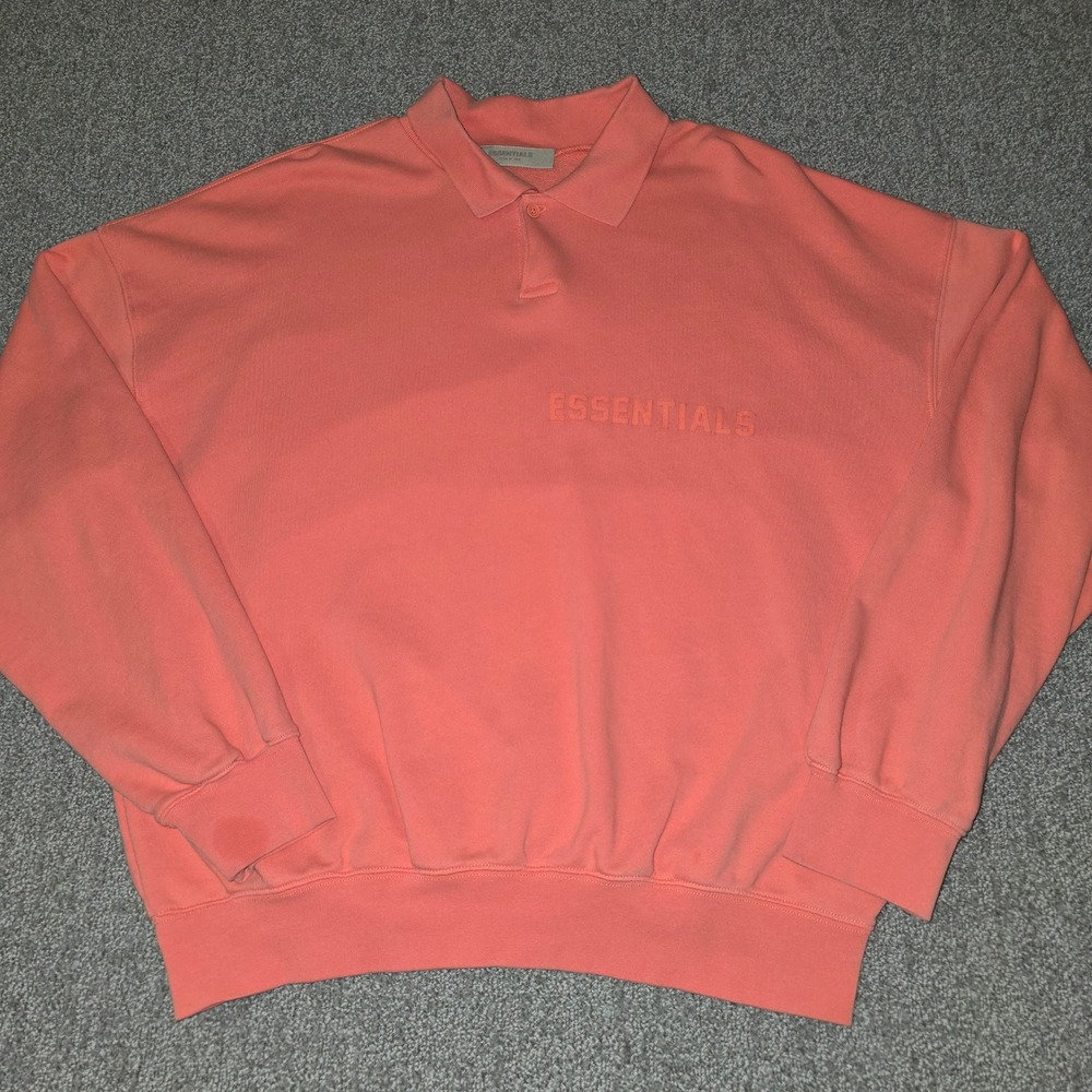 Fear of God ESSENTIALS Long Sleeve Polo Boxy Sweatshirt Coral Men's S